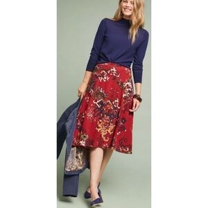 Akemi + Kin A-Line Narbeth Red Knit Floral Skirt Size S